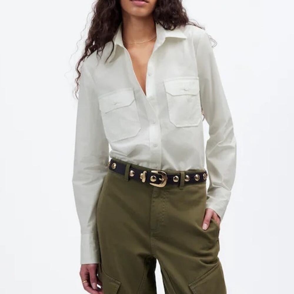 Madewell Utility Pocket Button Up Shirt Eyelet White Size 00 NWT